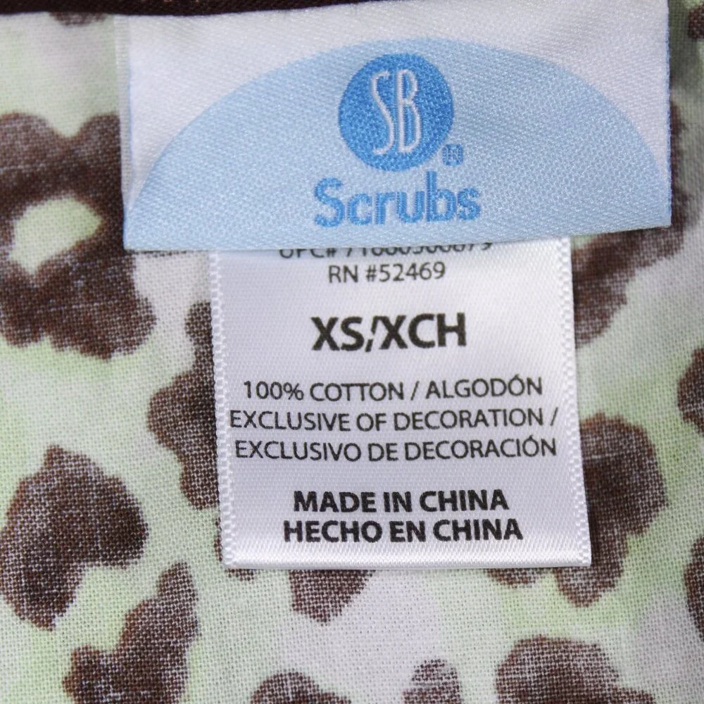 SB Scrubs Women's V-Neck Green Brown Animal Print V-Neck Scrub Top Size XS - Picture 9 of 11